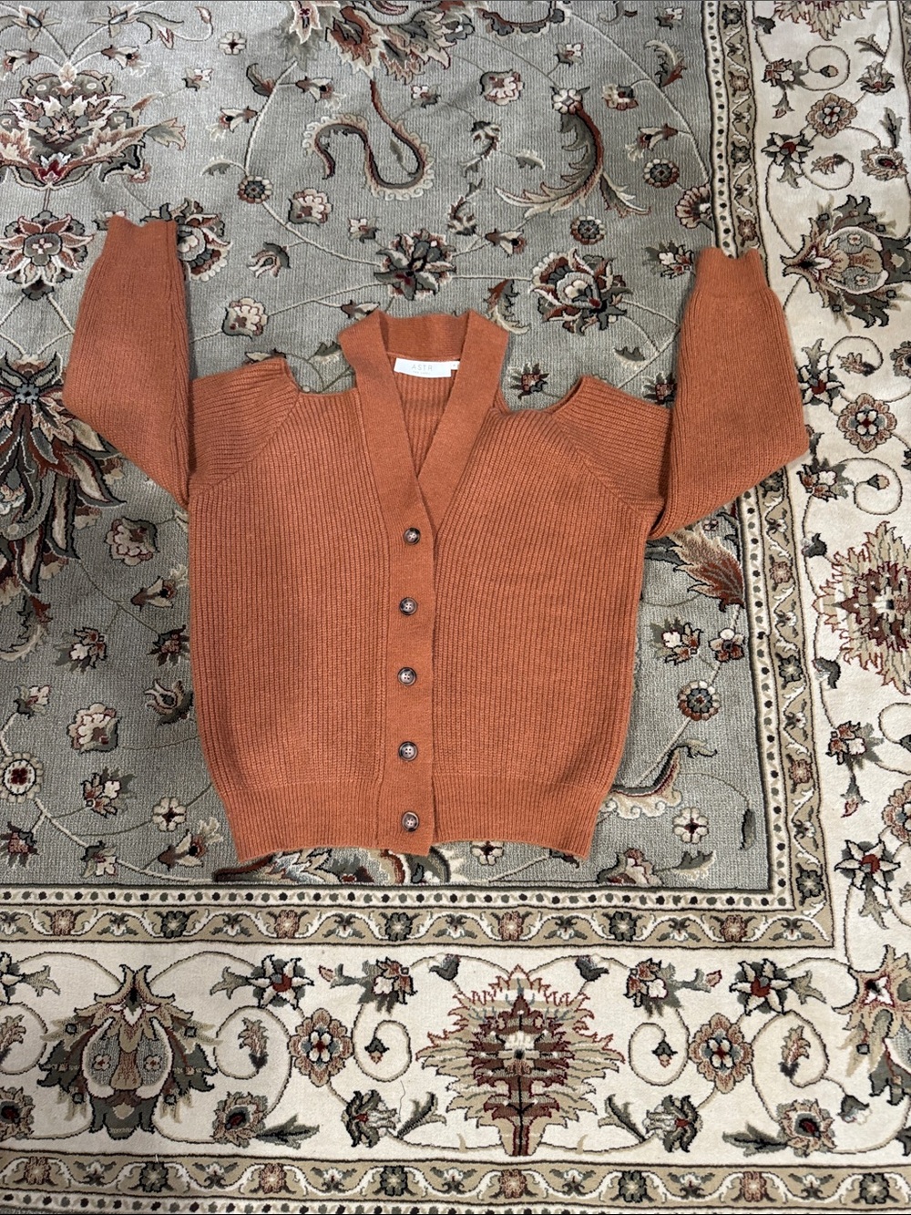 Astr Open-Shoulder Caramel Button-Front  Cardigan size s